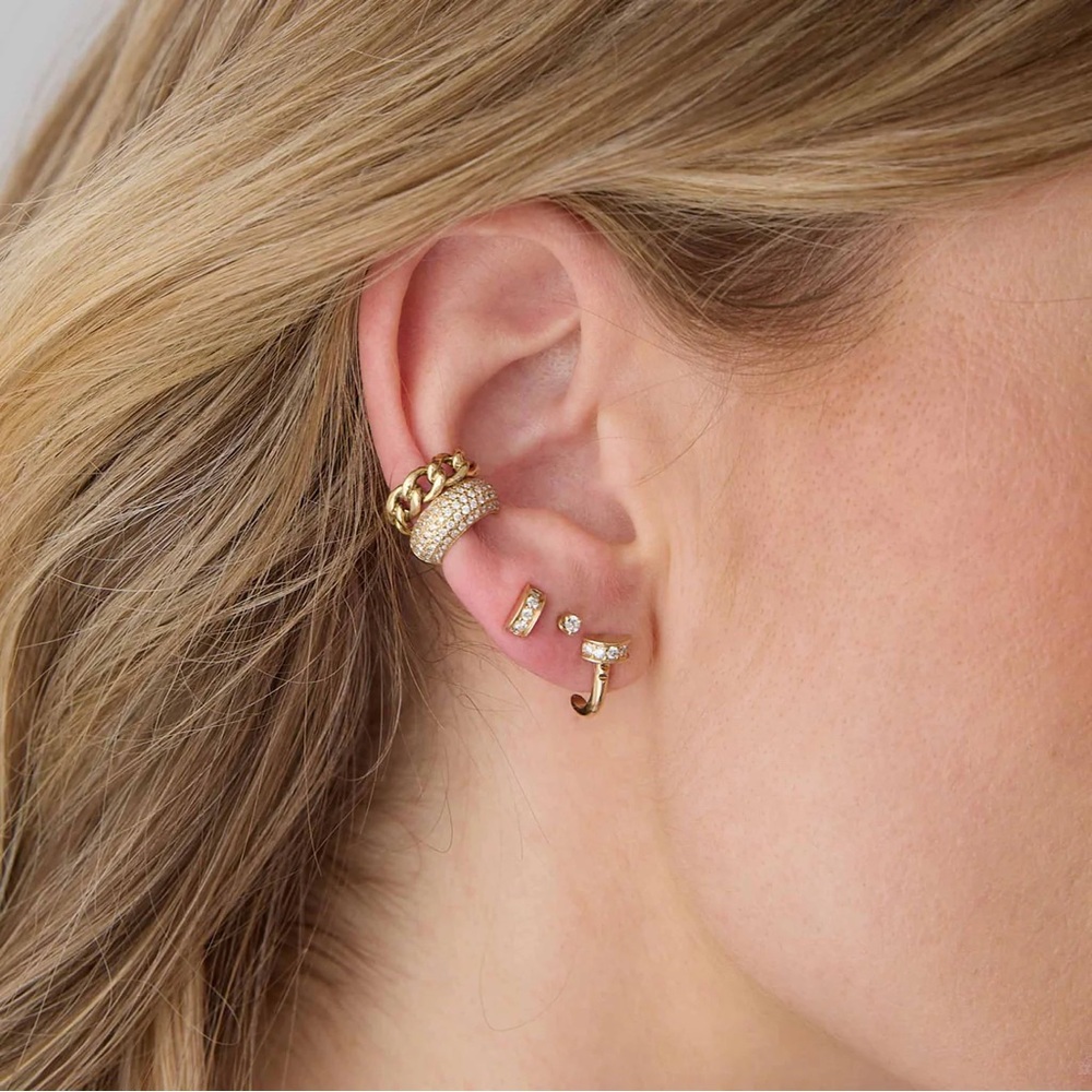 Zoe Chicco 14k Rose Gold Thick Half Round Ear Cuff with White Pavé Diamonds - Picture 3 of 5